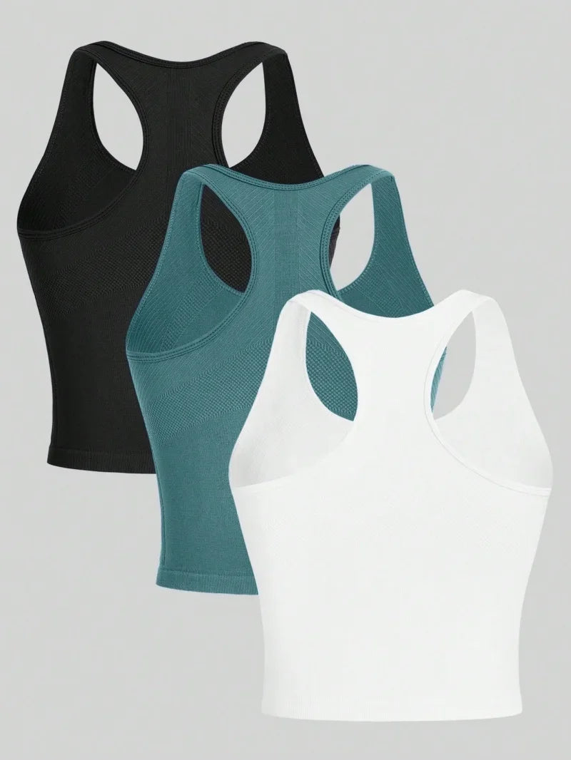 Women's 3-Pack Ribbed Seamless Yoga Tank Tops Racerback