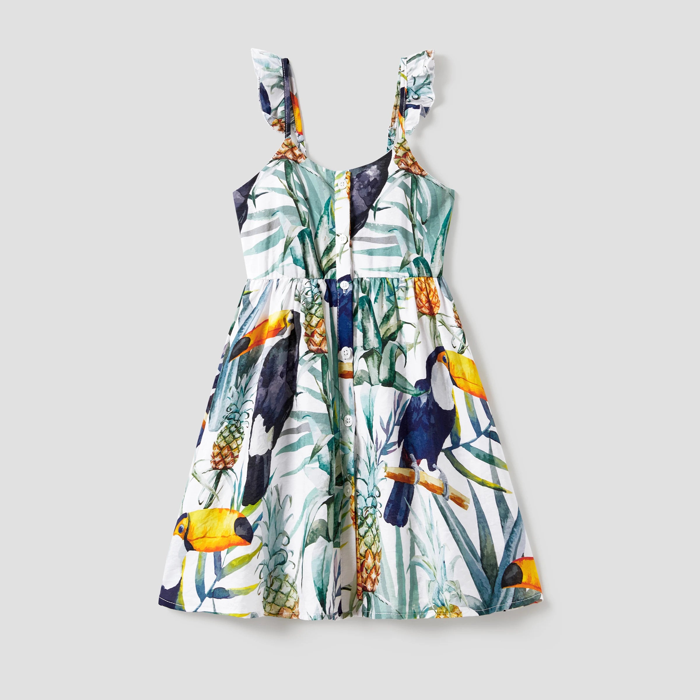 Family Matching T-Shirt and Floral Button Up Strap Dress