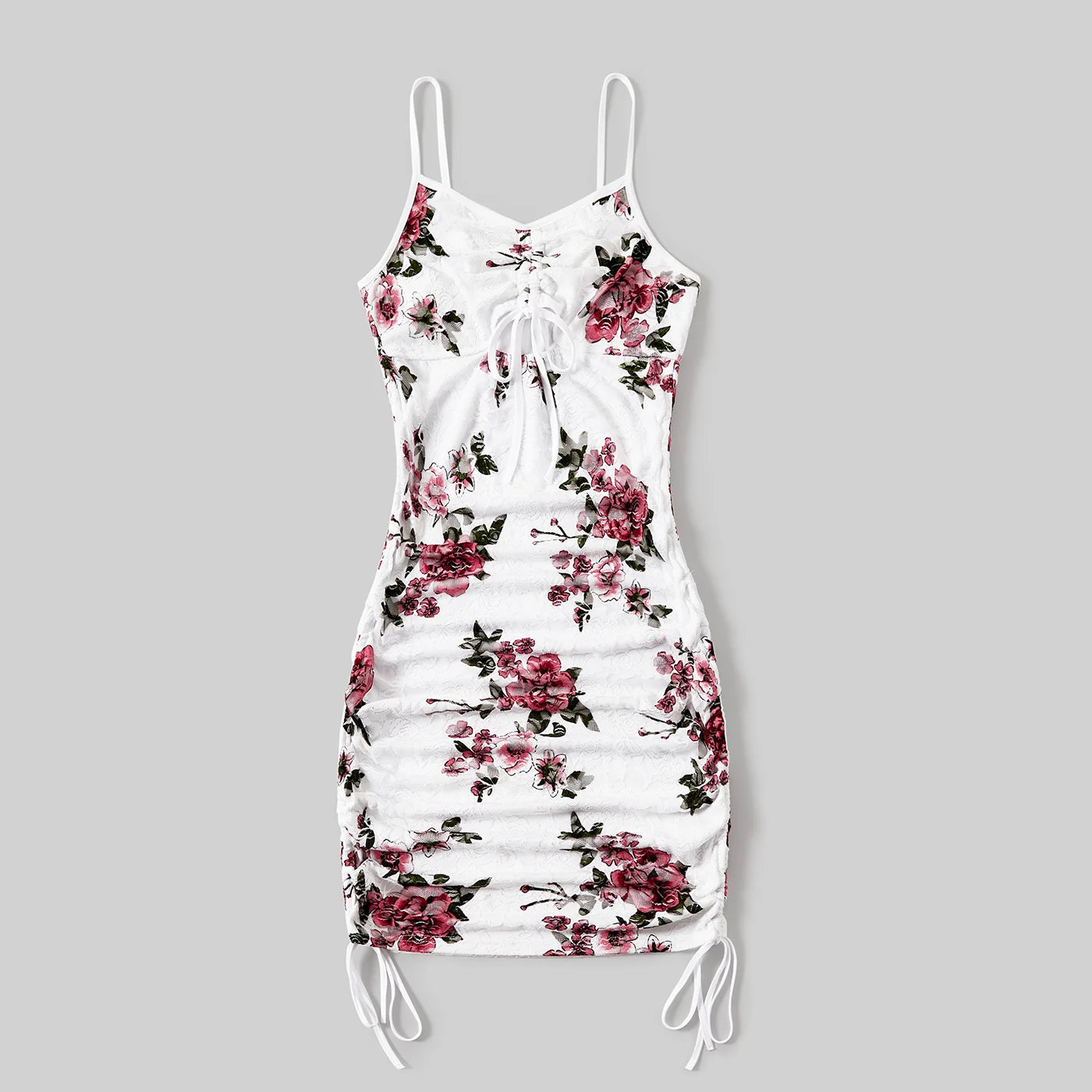Matching Raglan T-shirts and Floral Drawstring Ruched Bodycon Dresses