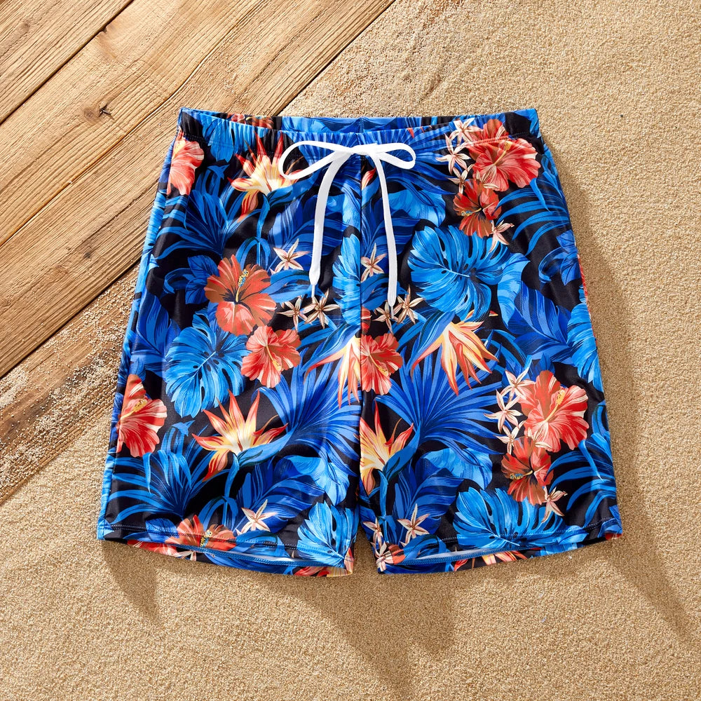 Family Matching Tropical Swim Trunks and Two-piece Bikini