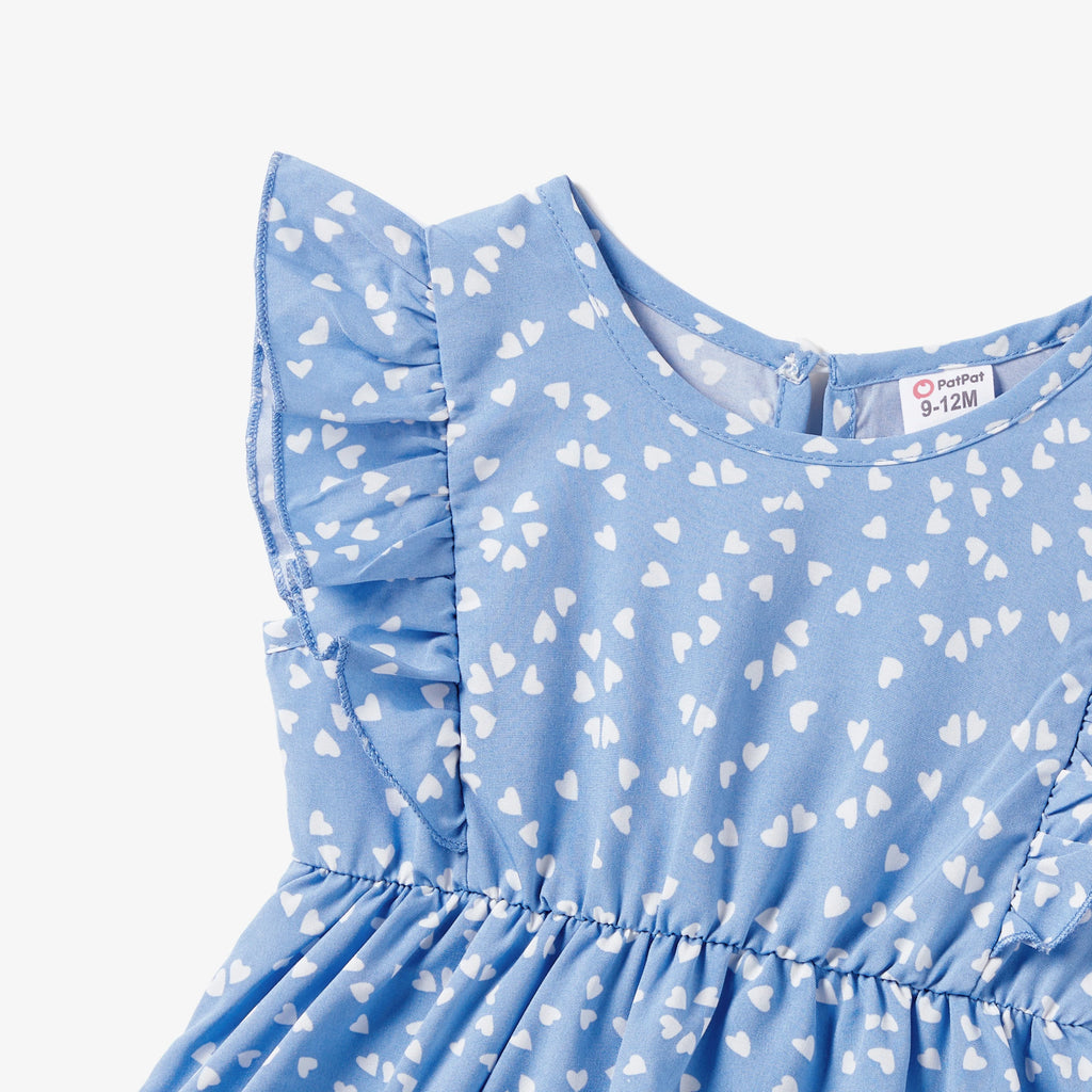 100% Cotton Matching Mother-Daughter Dot Print Ruffle Wrap Dress Set