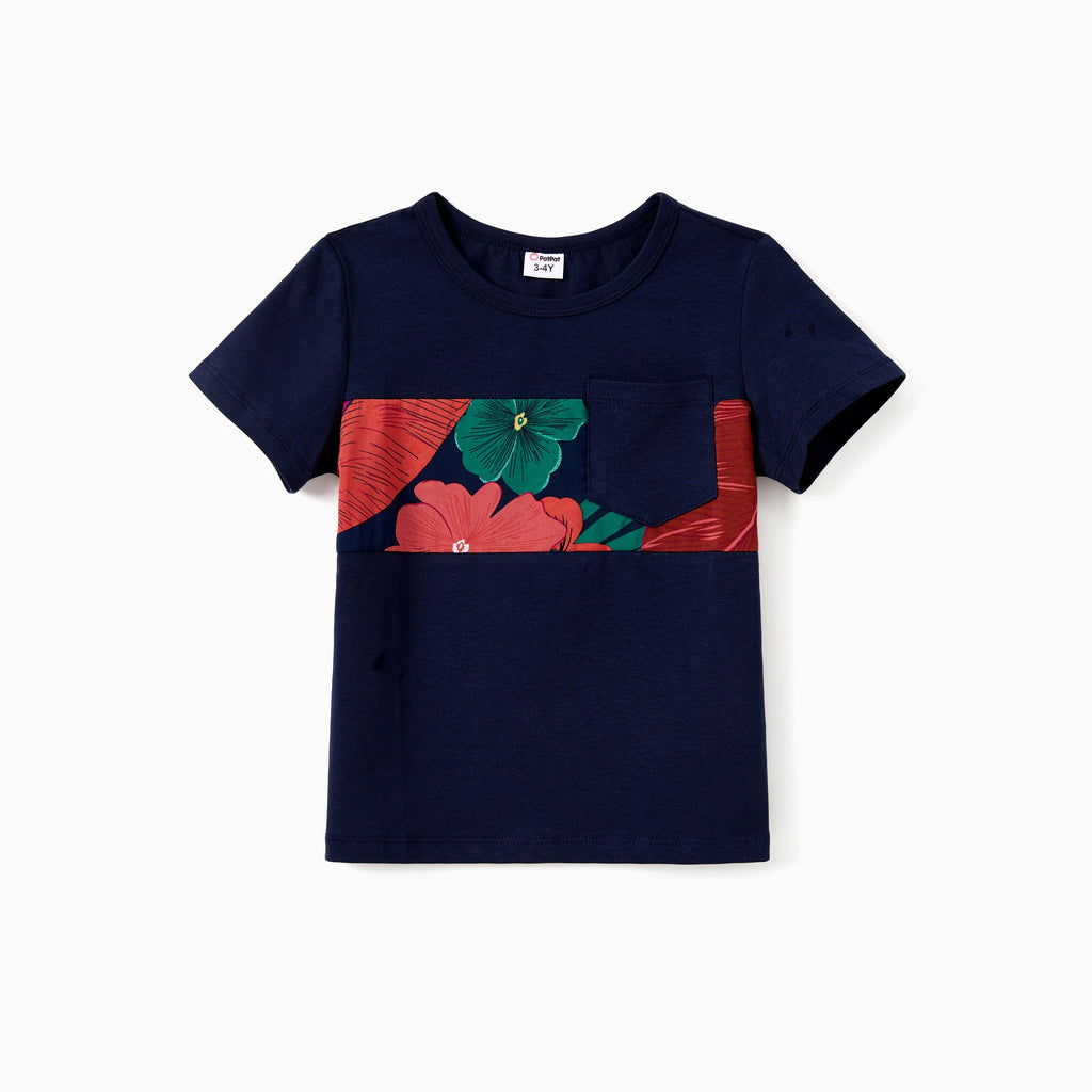 Family Matching Floral Black tee and V-neck Strap Dress