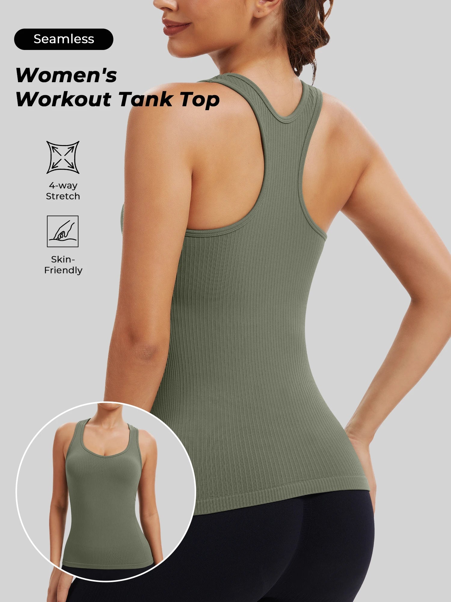 Workout Tank with Built-in Bra, Racerback Breathable Athletic Camisole