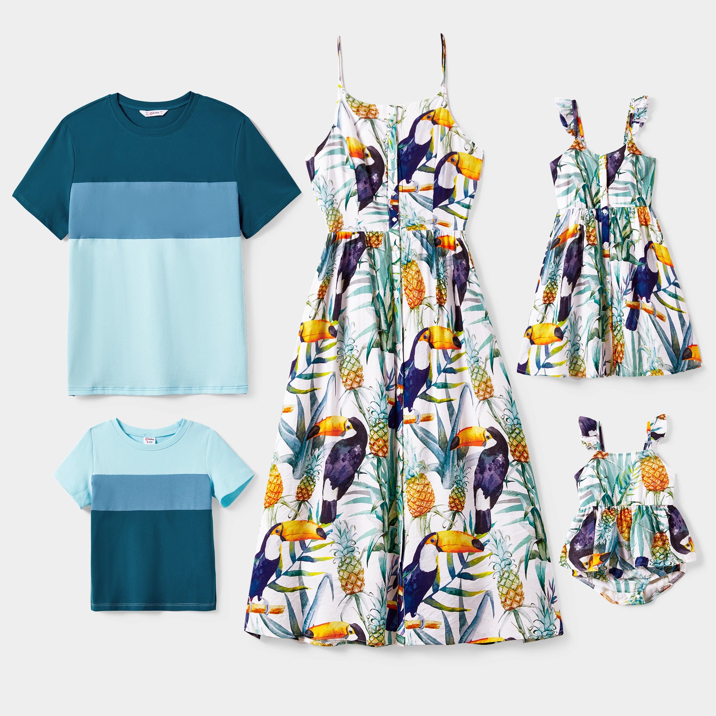 Family Matching T-Shirt and Floral Button Up Strap Dress