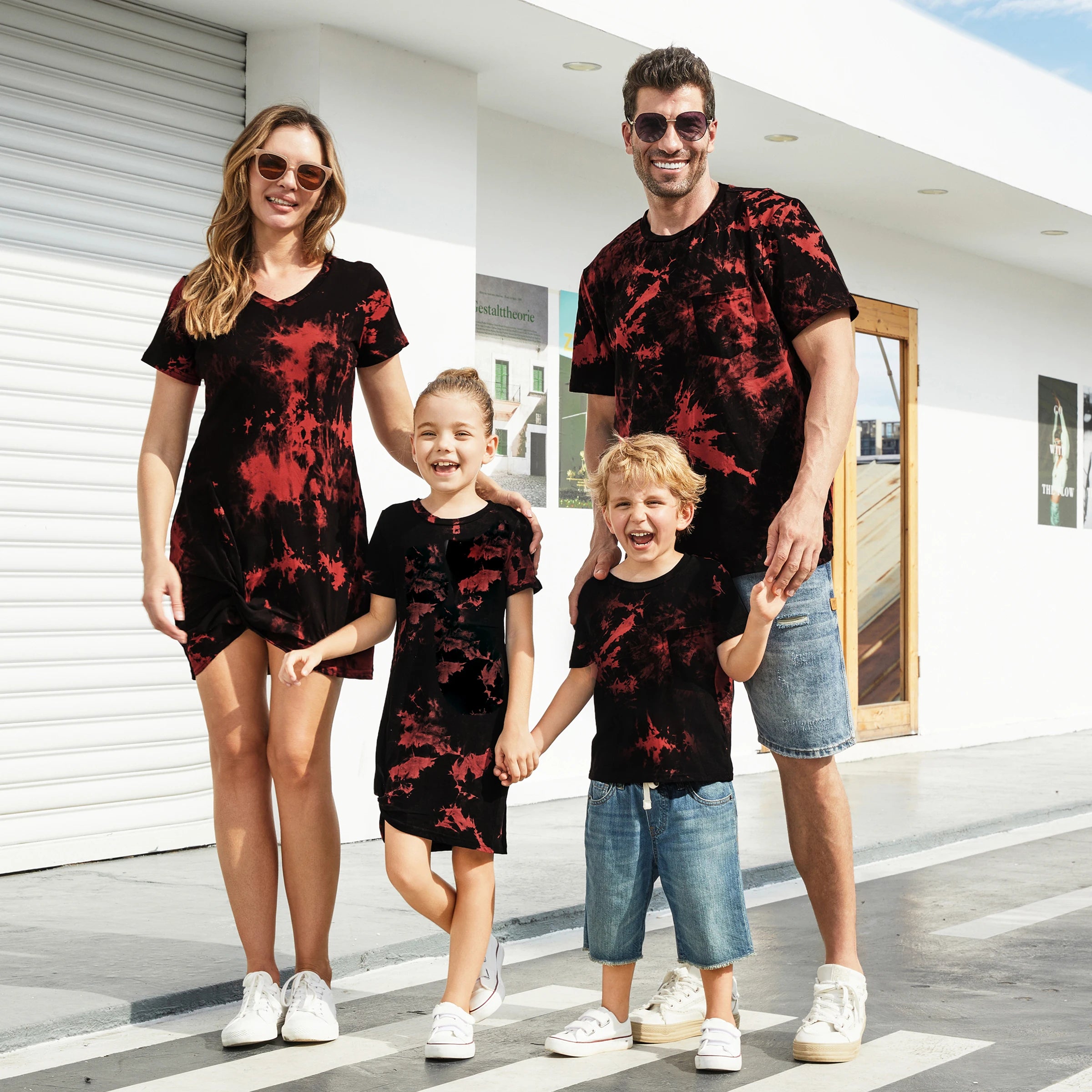Family Matching Outfits Tie-Dyed Cotton Casual Romper T-Shirt Dress
