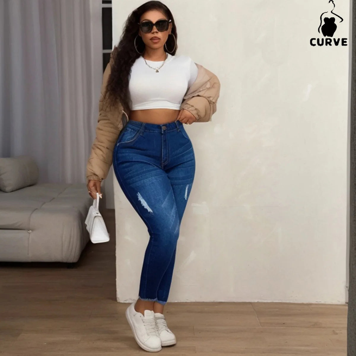 Plus-Size Women's High-Waisted Skinny Stretch Denim Jeans
