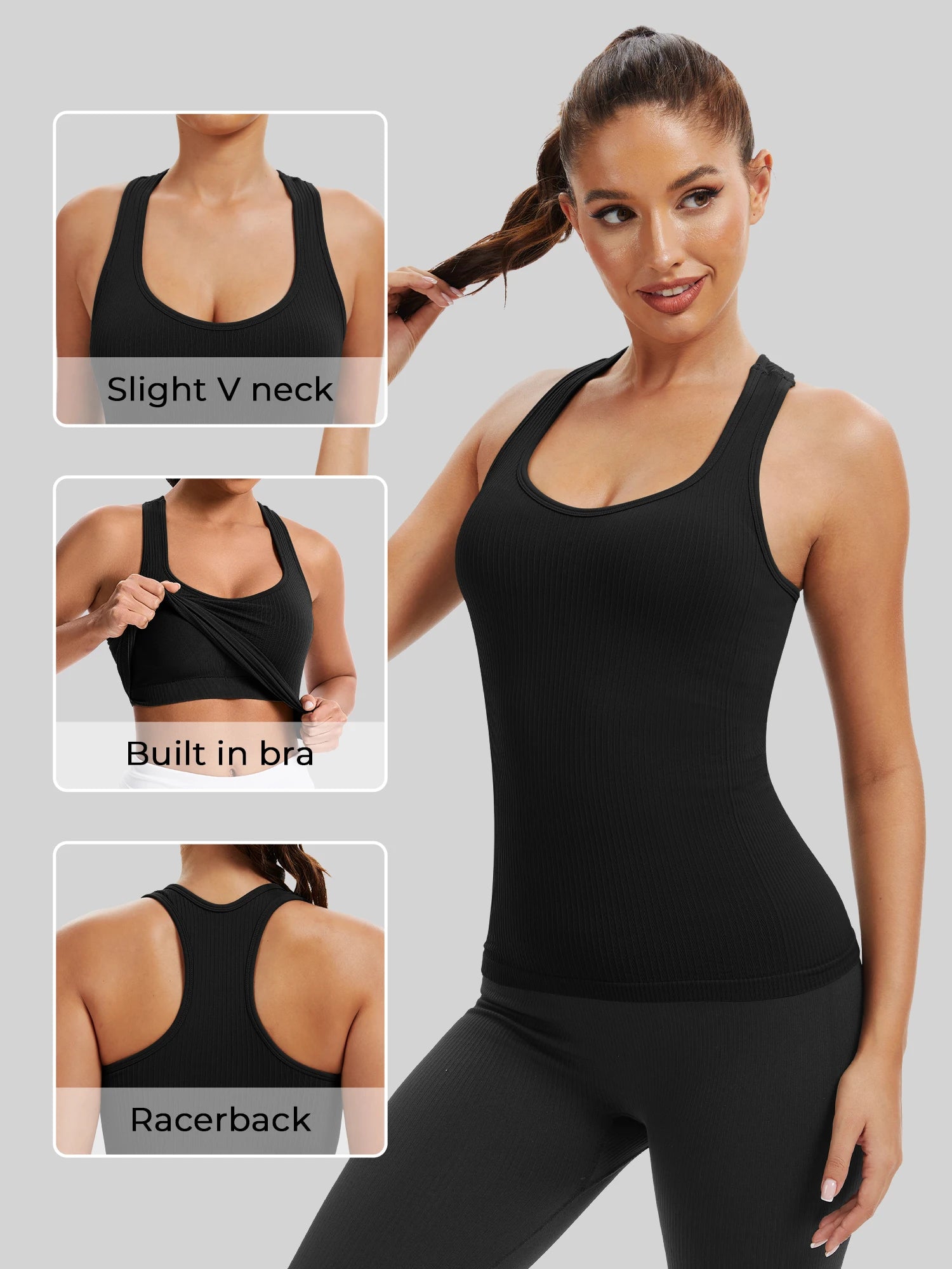 Workout Tank with Built-in Bra, Racerback Breathable Athletic Camisole
