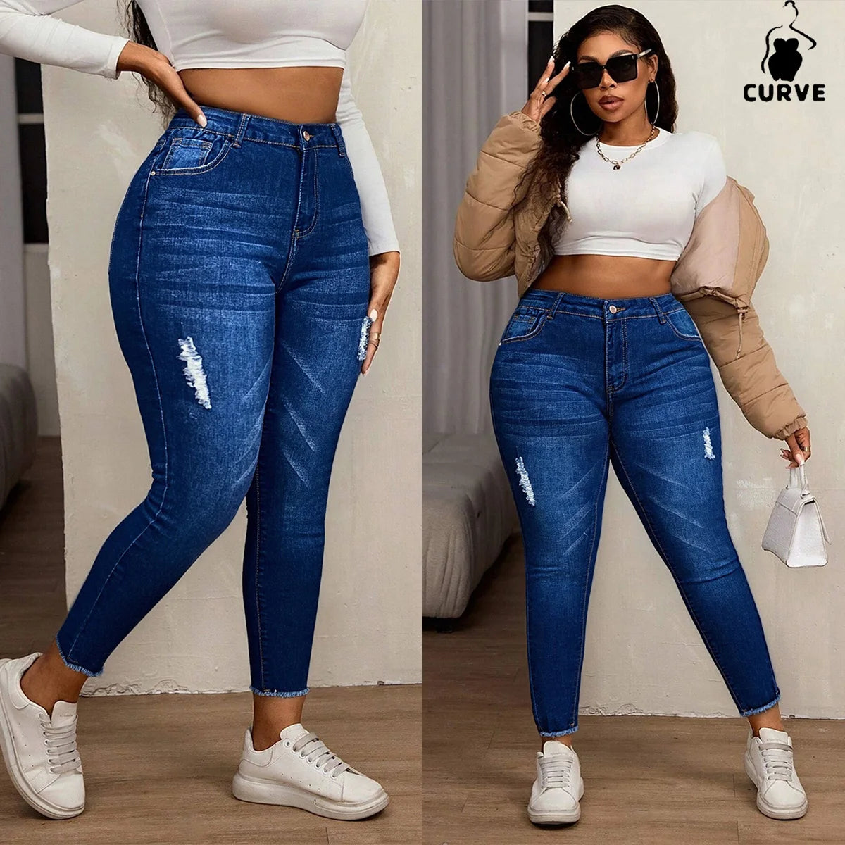 Plus-Size Women's High-Waisted Skinny Stretch Denim Jeans