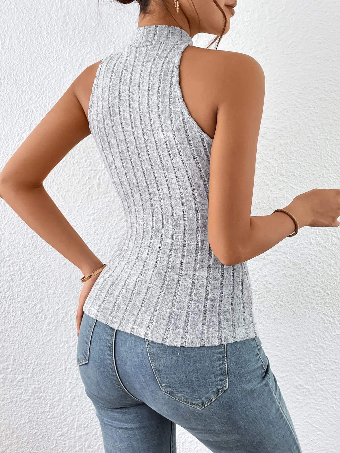 Women's Knitted Halter Top with Cross Straps