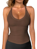 Womens Spaghetti Strap V-Neck Ribbed Tank Top