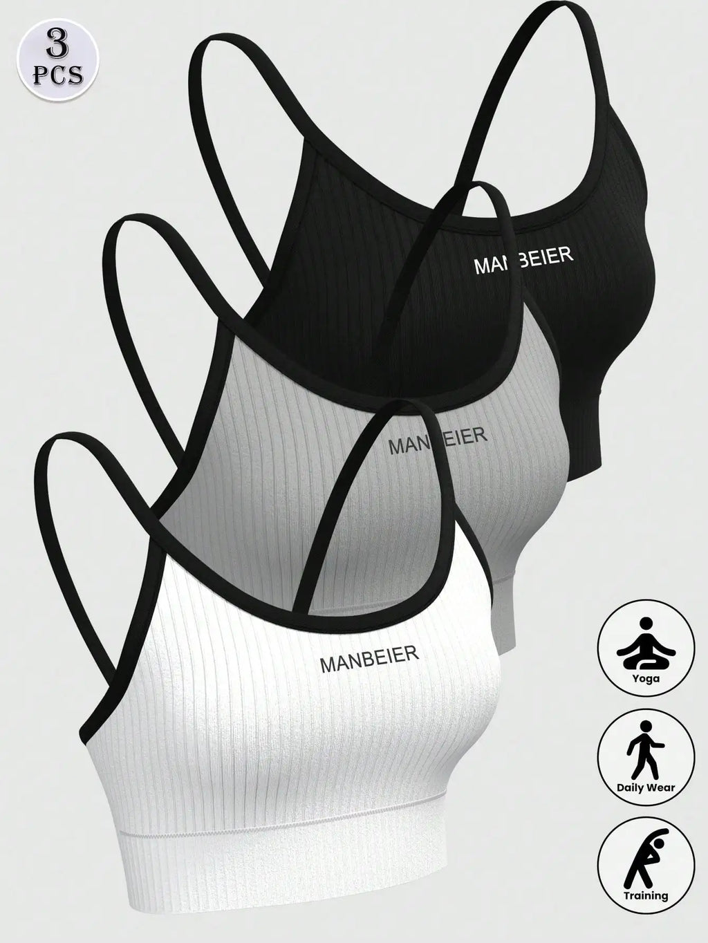 3-Pack Yoga Women's Bras, with Bra Pads