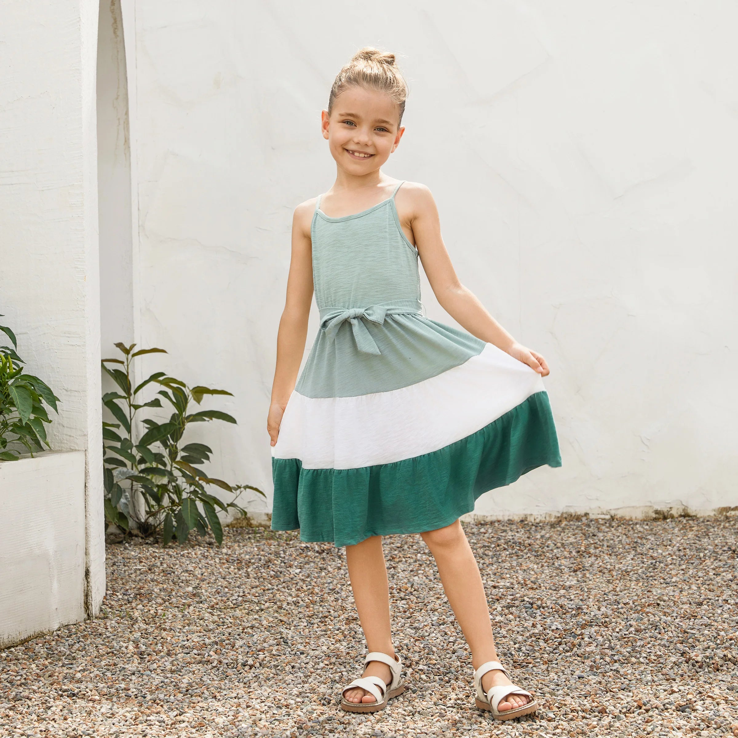 Family Matching Tee and Wrap Front Pleated Dress