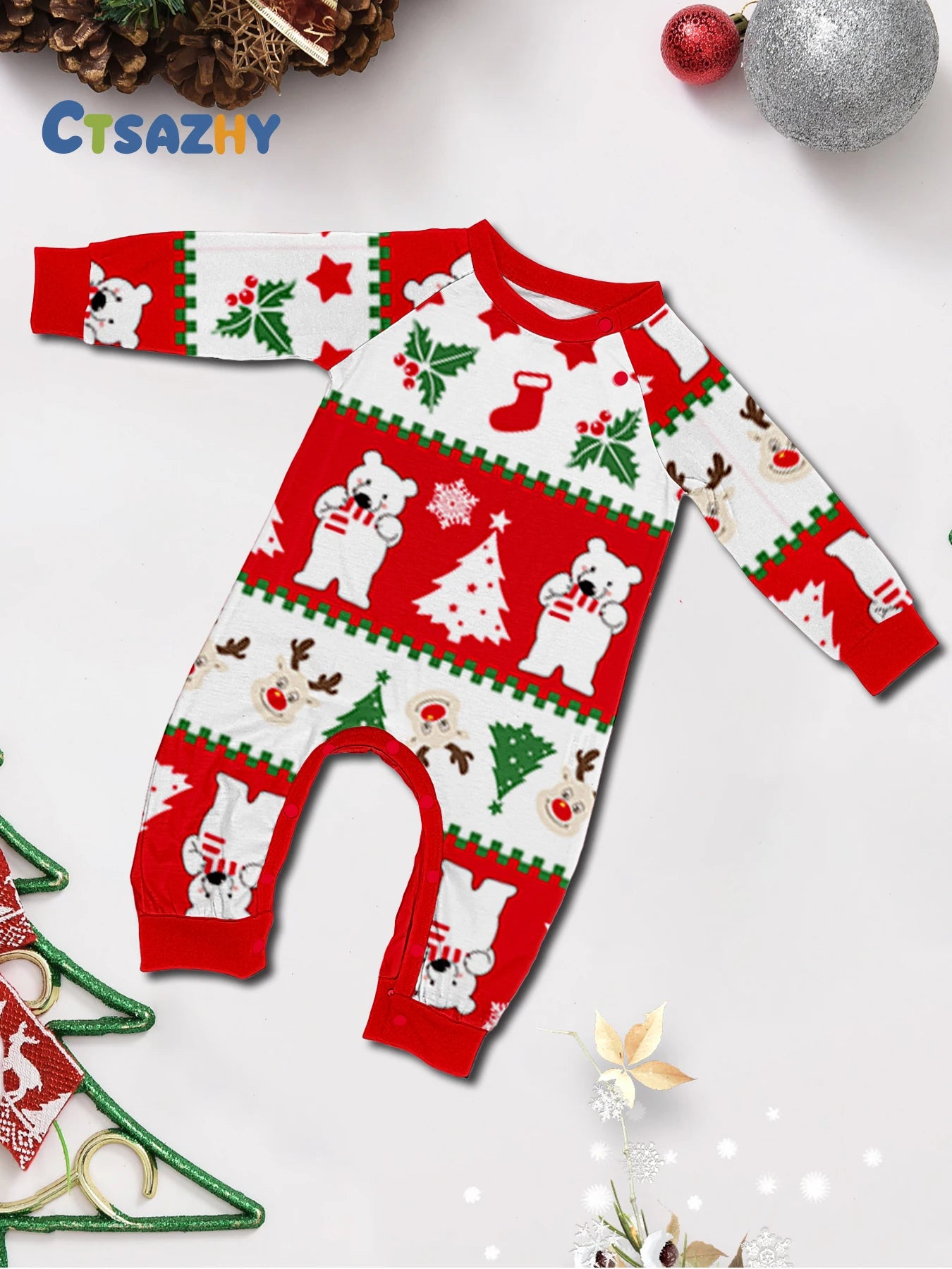 Christmas Family Matching Pajamas Set with Reindeer & Polar Bear Prints