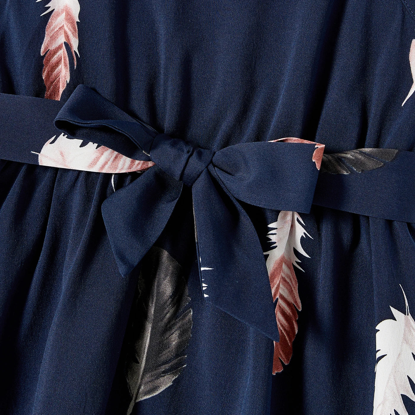 Matching Feather Print Belted Cami Dresses and Short-sleeve Tee Sets
