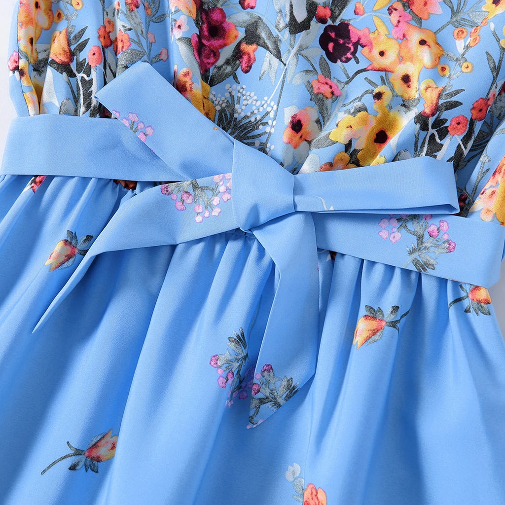 Matching Floral Print Midi Dresses and Striped Short-sleeve shirt Sets