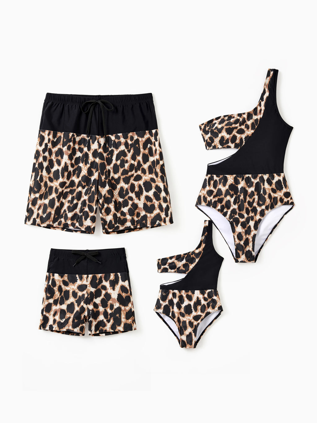 Family Matching Leopard Panel Piece Swimsuit / Swim Trunk Shorts