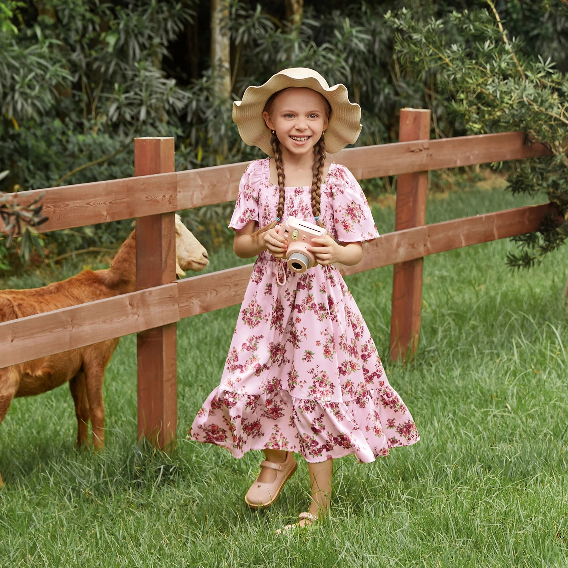 Matching Pink Floral Square Neck Dress - Mother Daughter Toddler Girl Outfit