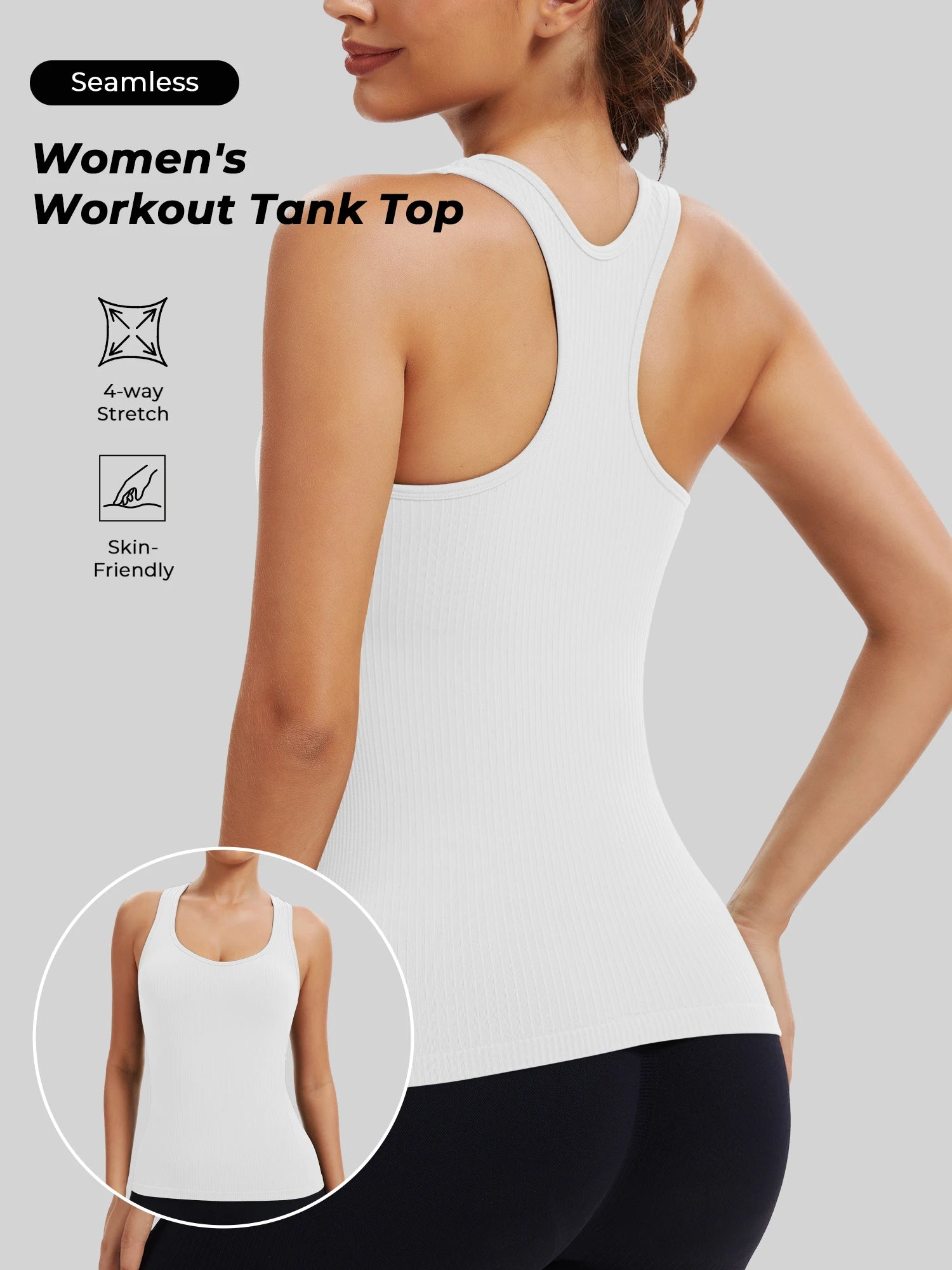 Workout Tank with Built-in Bra, Racerback Breathable Athletic Camisole