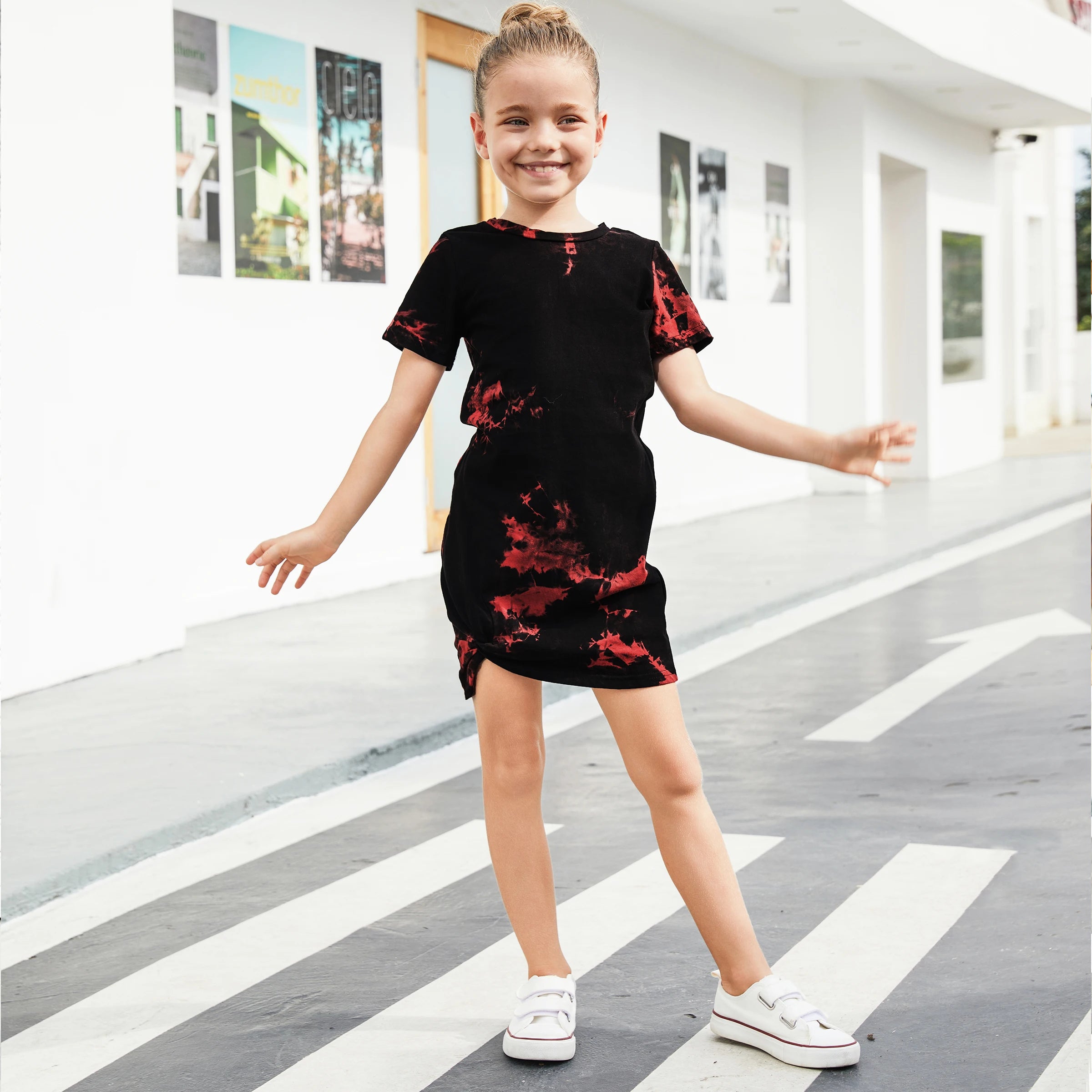 Family Matching Outfits Tie-Dyed Cotton Casual Romper T-Shirt Dress