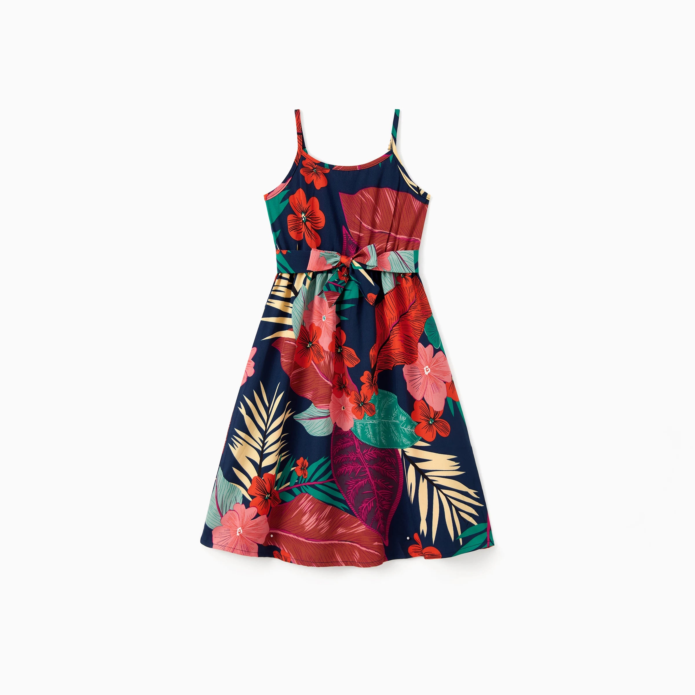 Family Matching Floral Black tee and V-neck Strap Dress