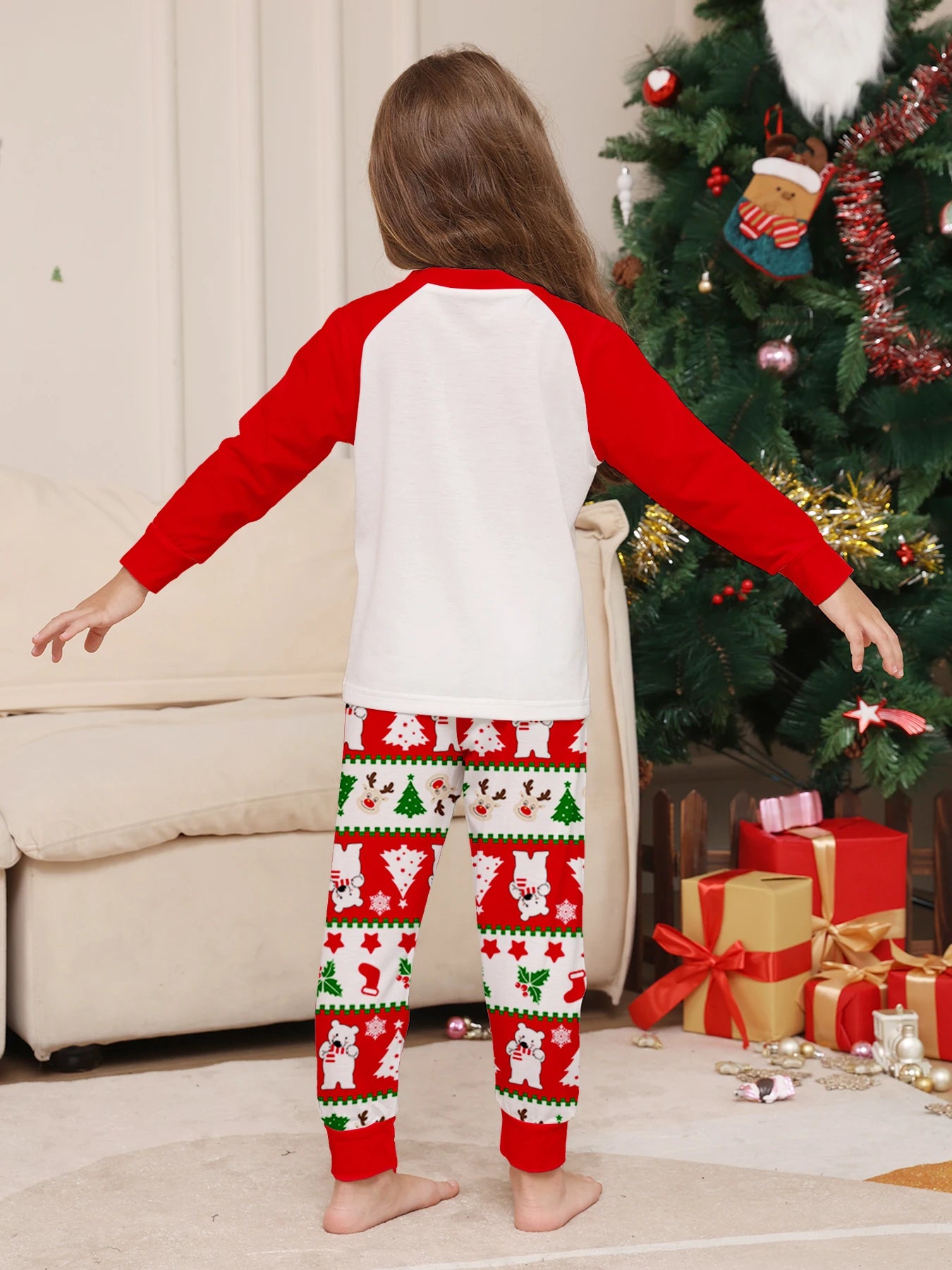 Christmas Family Matching Pajamas Set with Reindeer & Polar Bear Prints