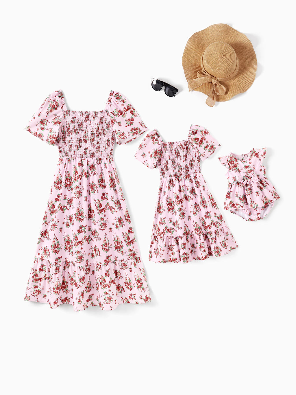 Matching Pink Floral Square Neck Dress - Mother Daughter Toddler Girl Outfit