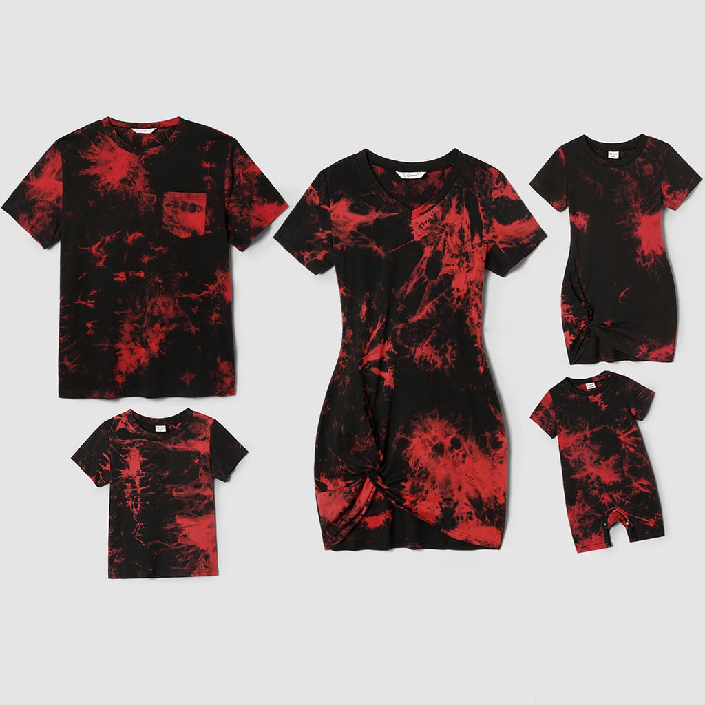 Family Matching Outfits Tie-Dyed Cotton Casual Romper T-Shirt Dress