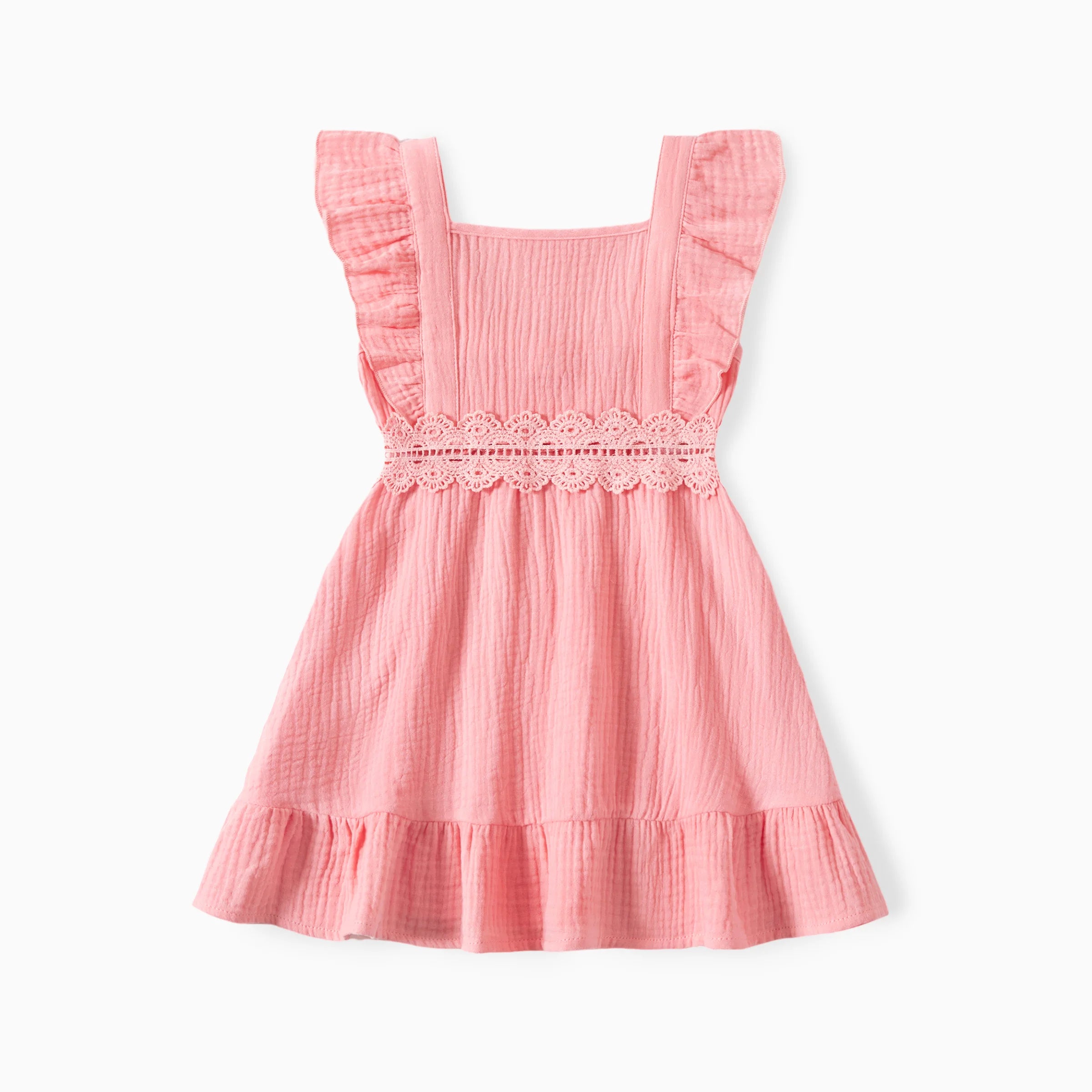 Matching Plaid Shirt and Pink Cotton Shirred Flutter Strap Dress Sets