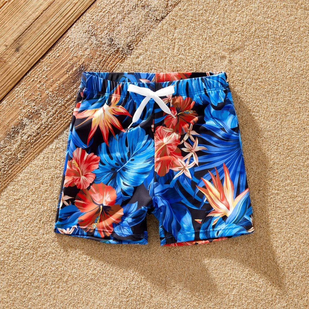 Family Matching Tropical Swim Trunks and Two-piece Bikini