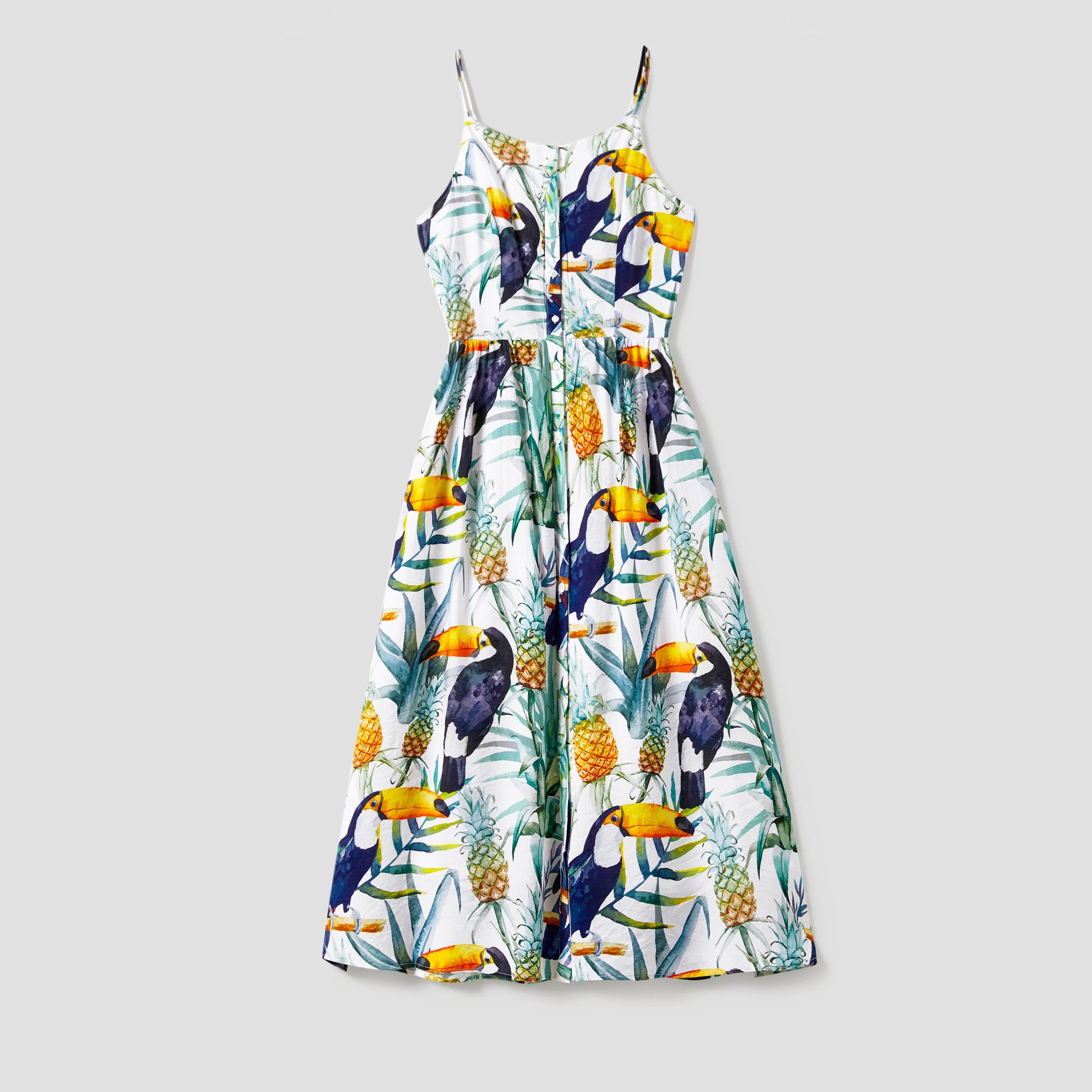 Family Matching T-Shirt and Floral Button Up Strap Dress