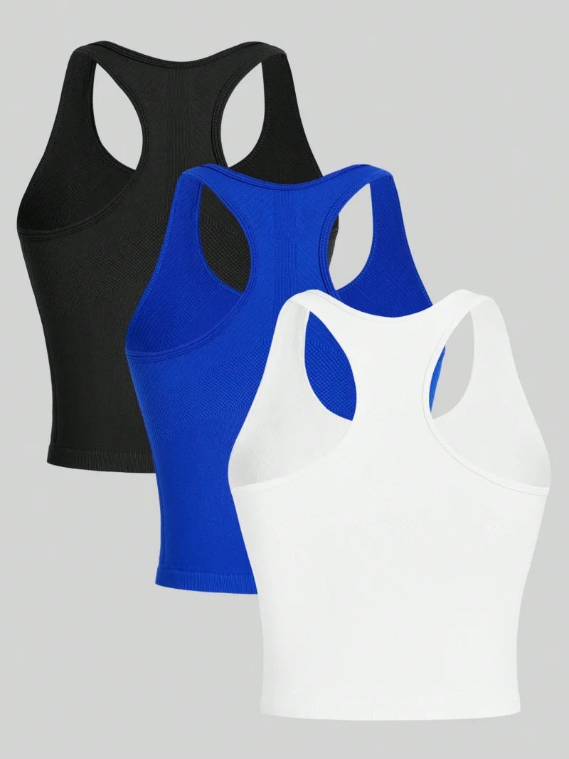Women's 3-Pack Ribbed Seamless Yoga Tank Tops Racerback