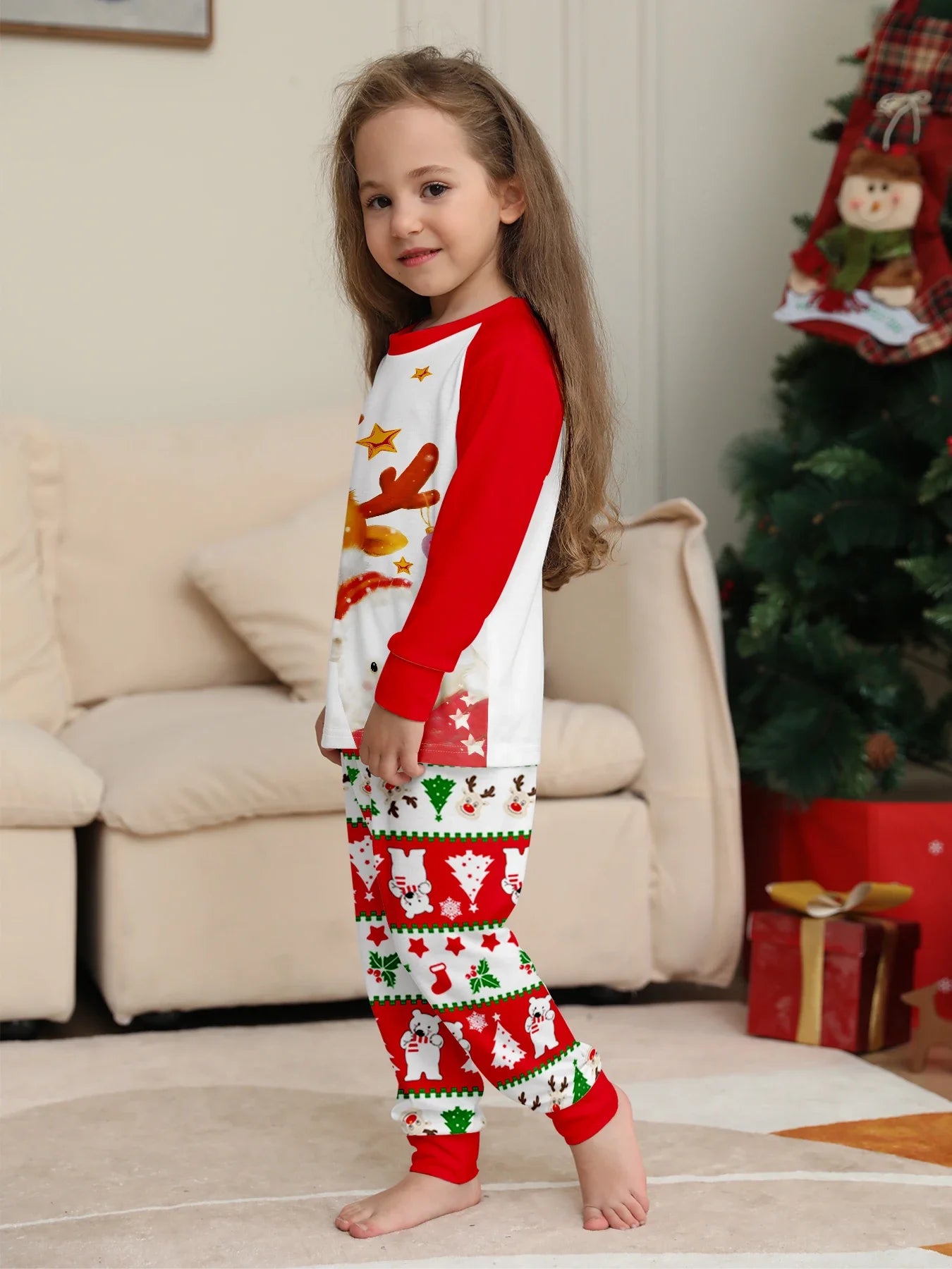 Christmas Family Matching Pajamas Set with Reindeer & Polar Bear Prints