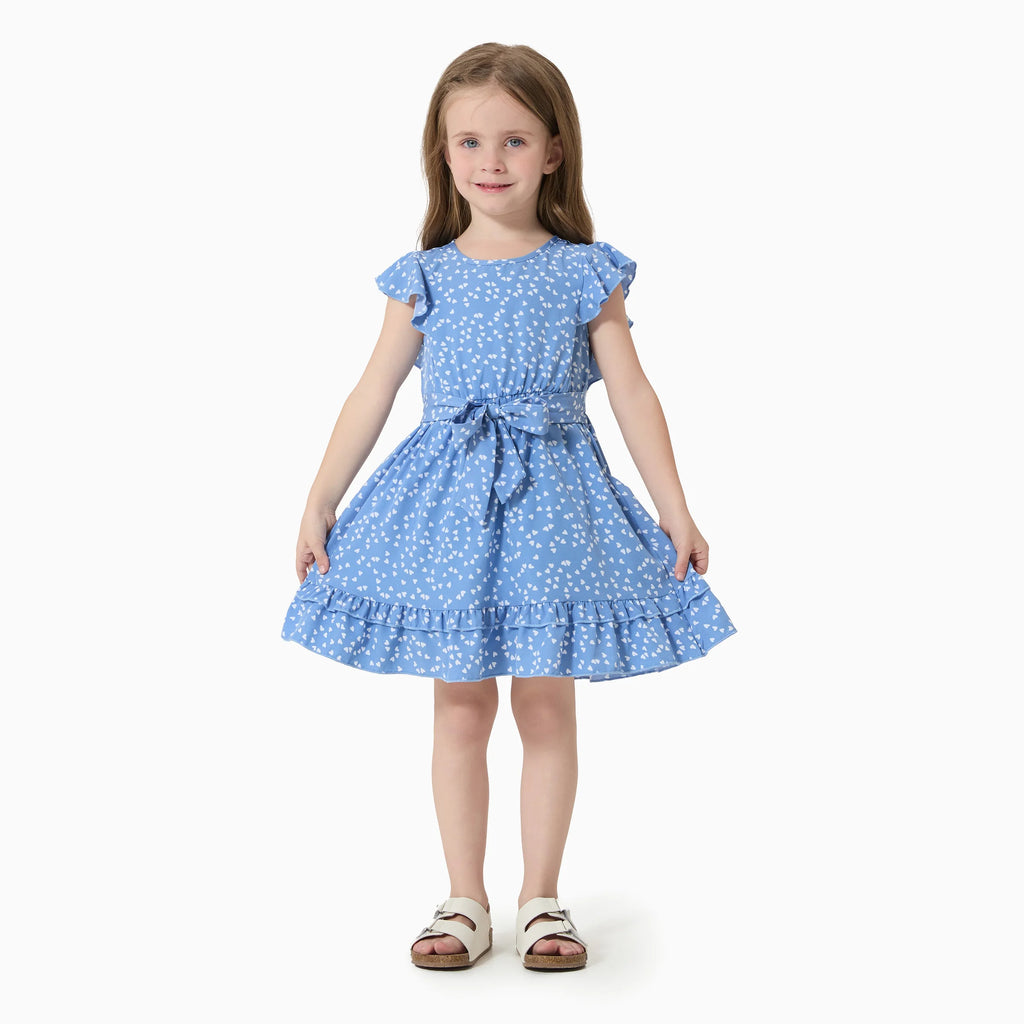 100% Cotton Matching Mother-Daughter Dot Print Ruffle Wrap Dress Set