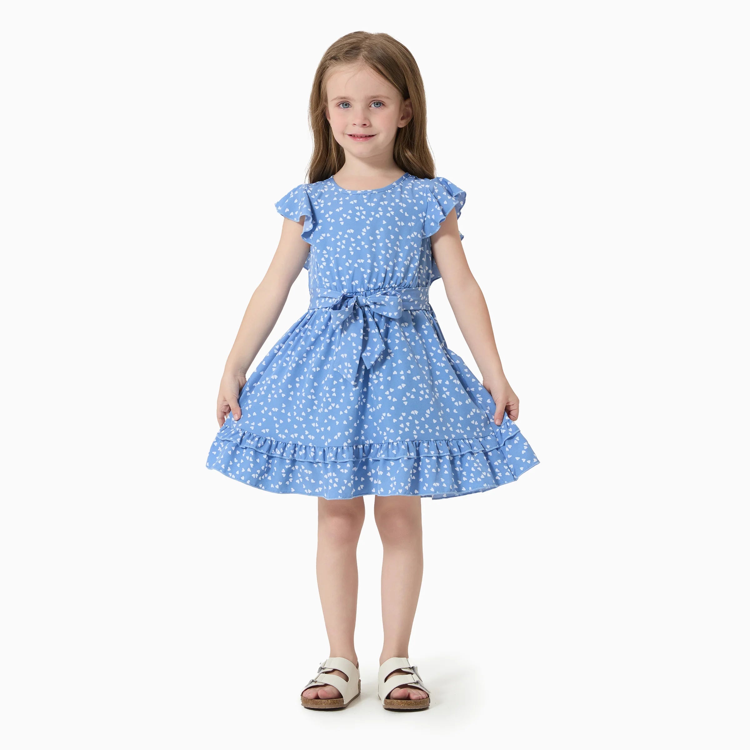 100% Cotton Matching Mother-Daughter Dot Print Ruffle Wrap Dress Set