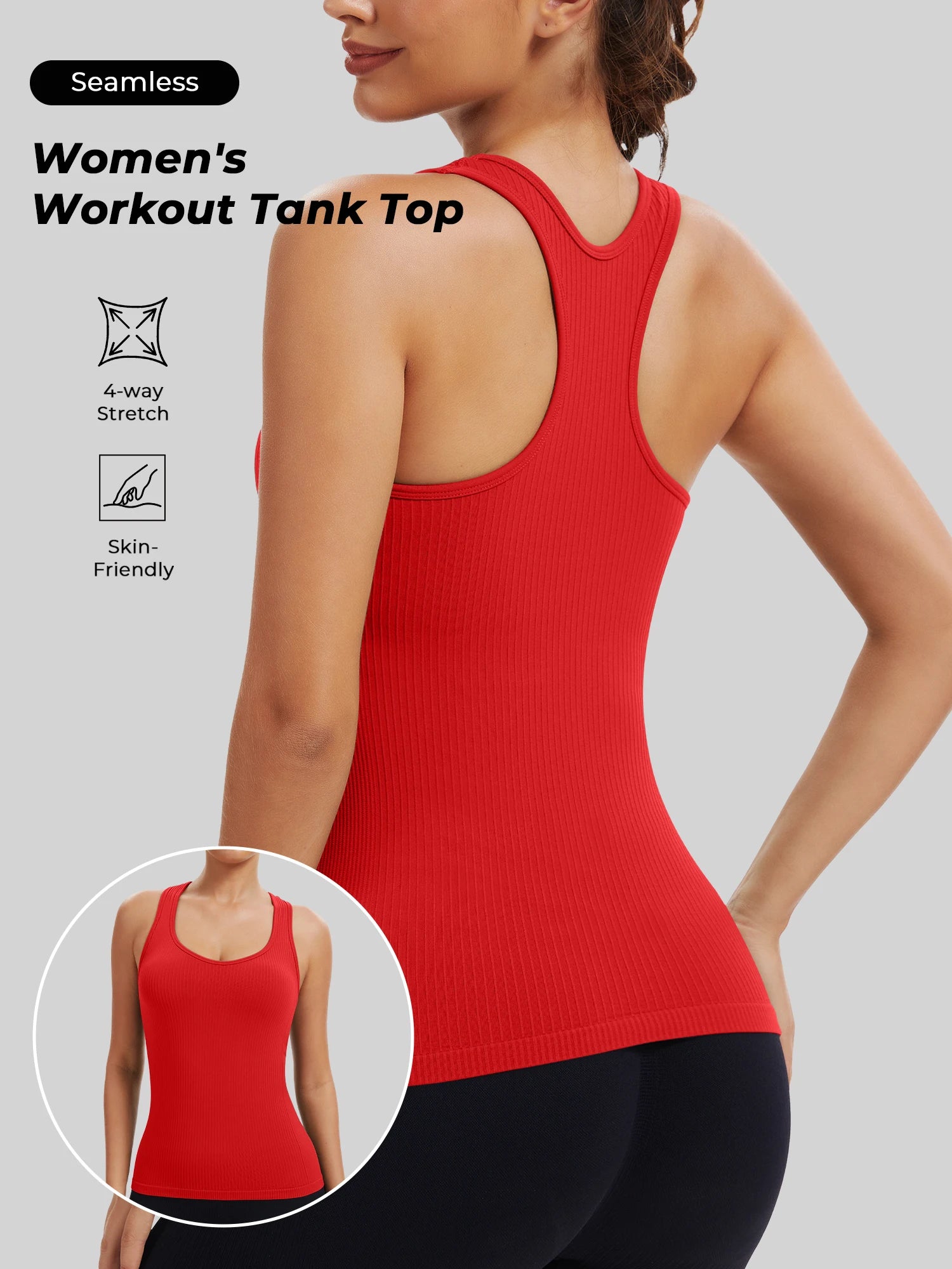 Workout Tank with Built-in Bra, Racerback Breathable Athletic Camisole