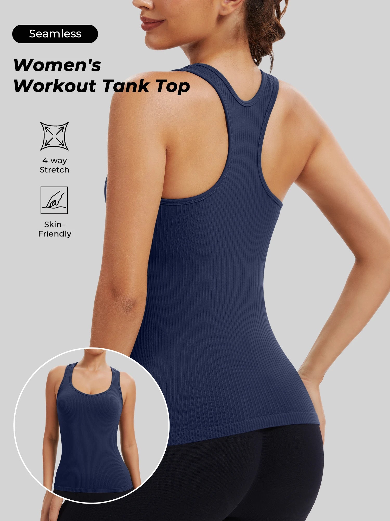 Workout Tank with Built-in Bra, Racerback Breathable Athletic Camisole
