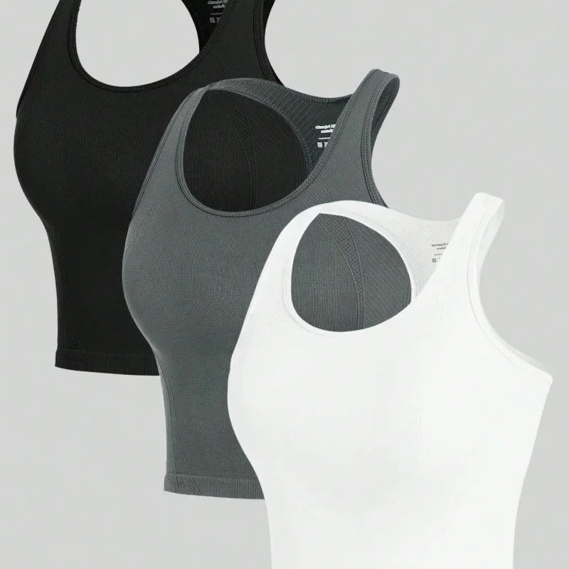 Women's 3-Pack Ribbed Seamless Yoga Tank Tops Racerback