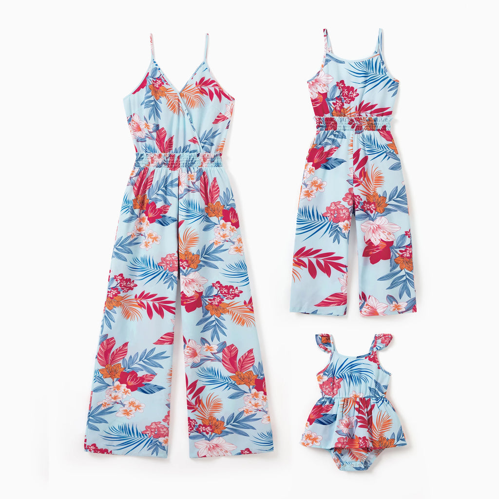 Matching Family Tropical Floral Jumpsuits for Vacation Beachwear