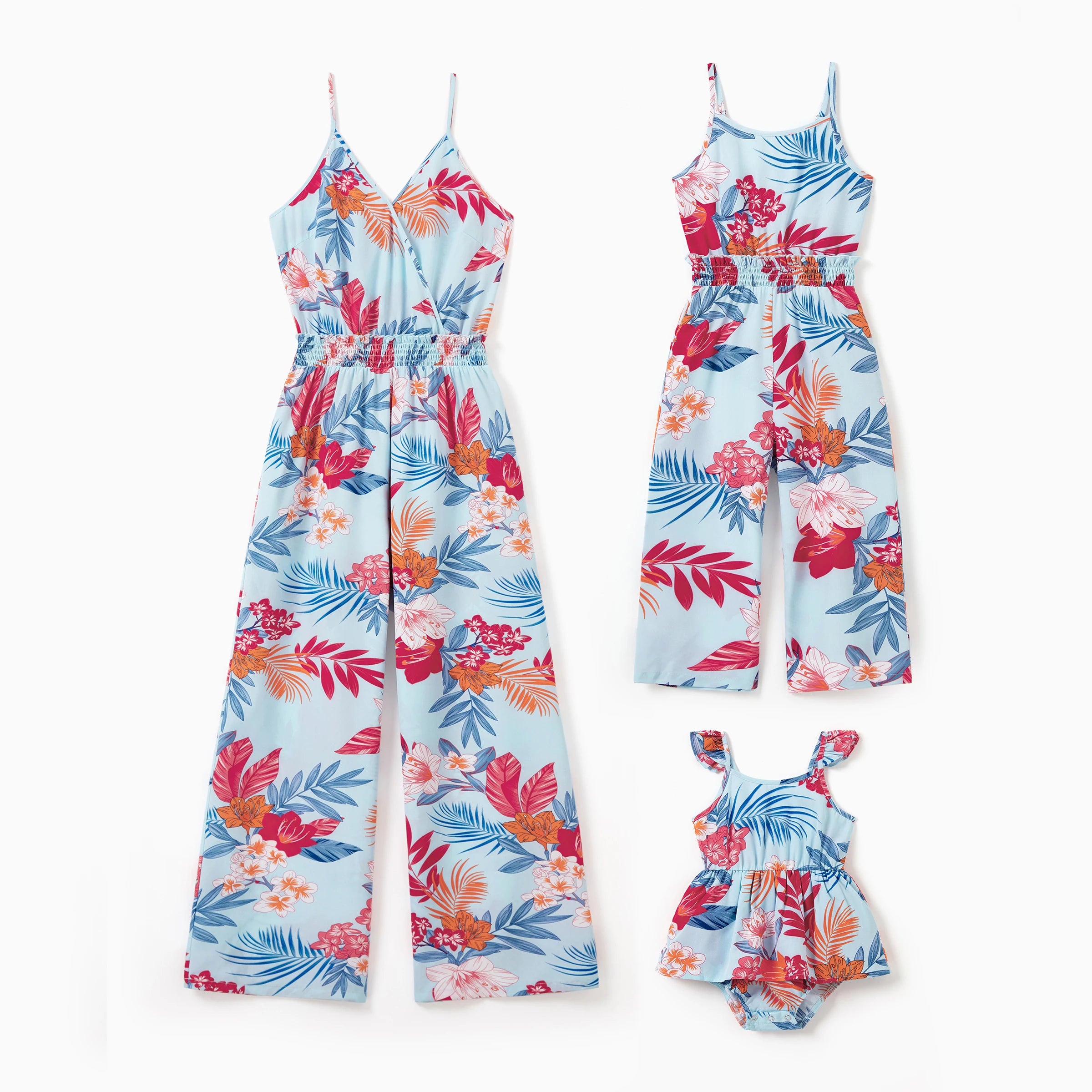 Matching Family Tropical Floral Jumpsuits for Vacation Beachwear
