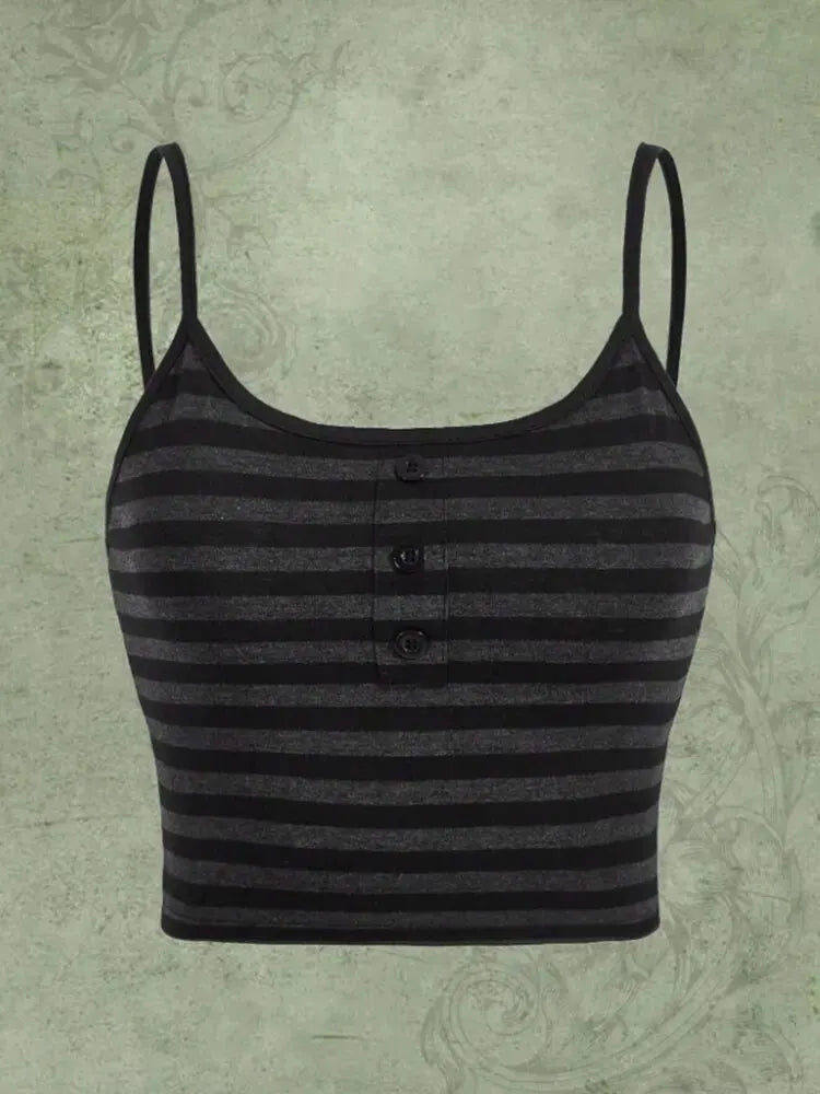 Goth Punk Striped Button Cami Top