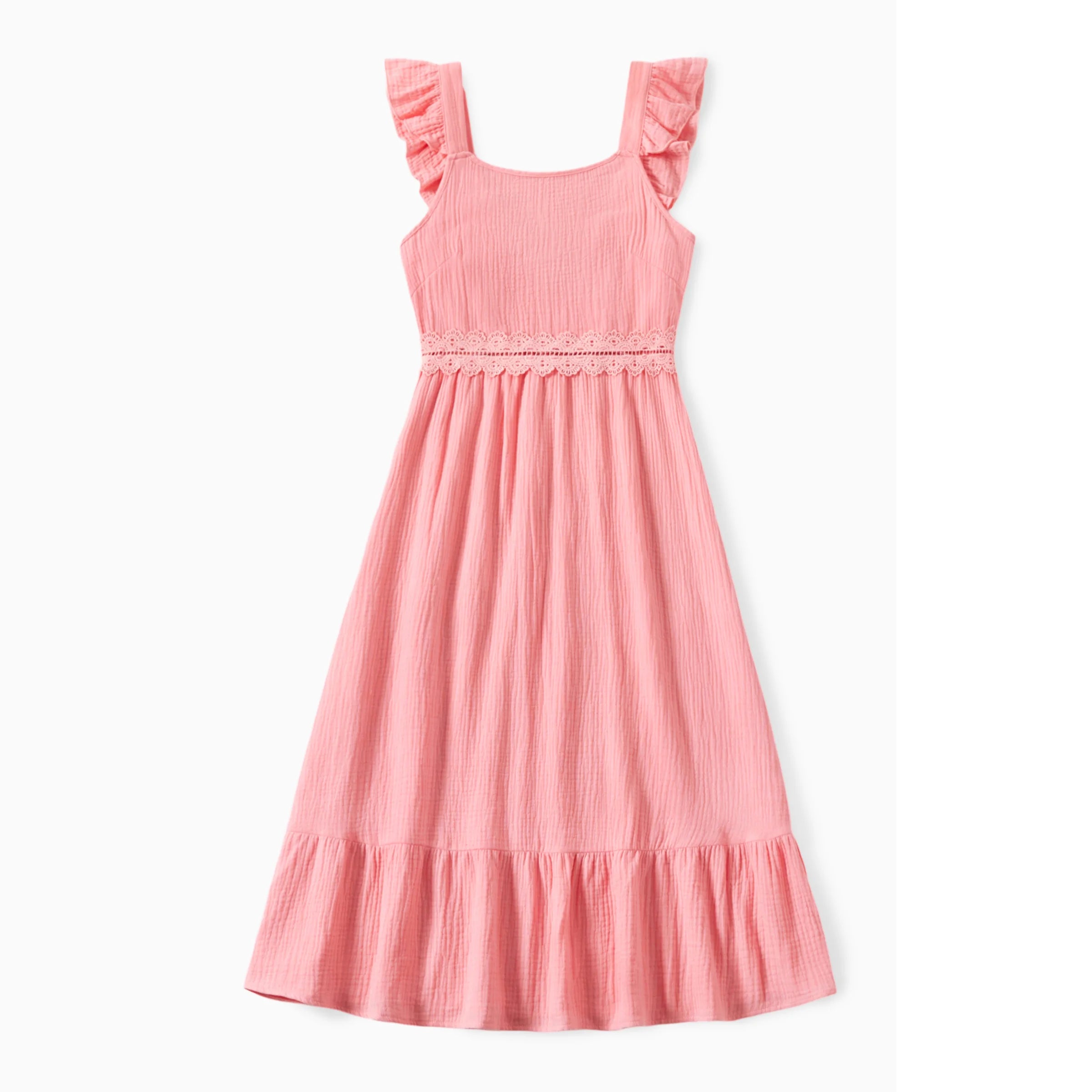 Matching Plaid Shirt and Pink Cotton Shirred Flutter Strap Dress Sets