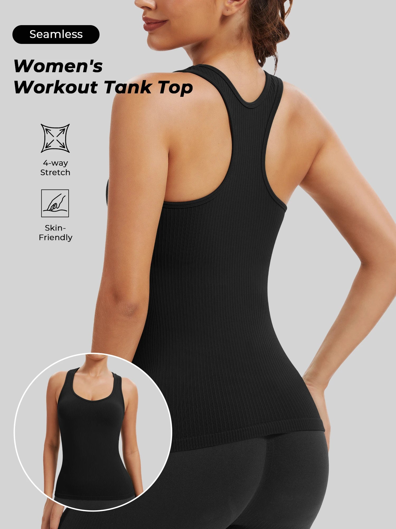 Workout Tank with Built-in Bra, Racerback Breathable Athletic Camisole