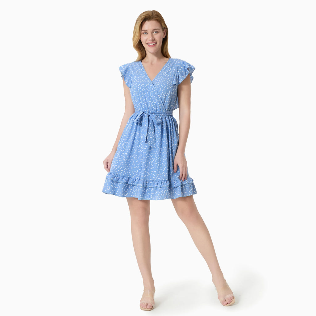 100% Cotton Matching Mother-Daughter Dot Print Ruffle Wrap Dress Set