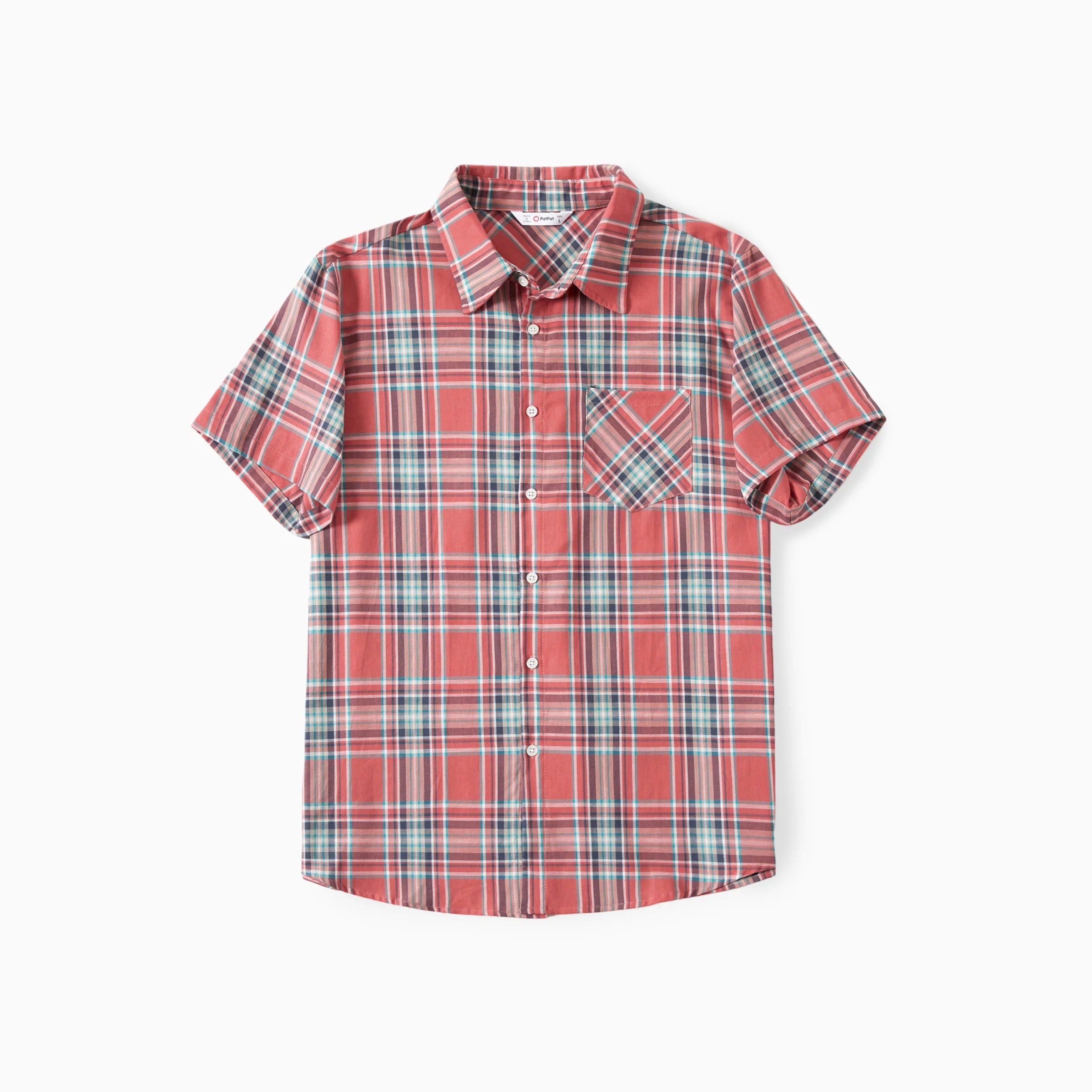 Matching Plaid Shirt and Pink Cotton Shirred Flutter Strap Dress Sets